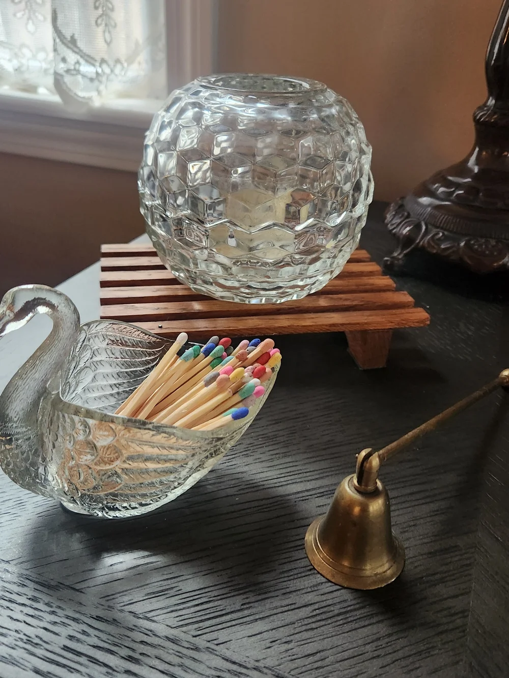 Vintage Imperial Clear Glass Swan Candle Holder/QTip Holder/Match Holder